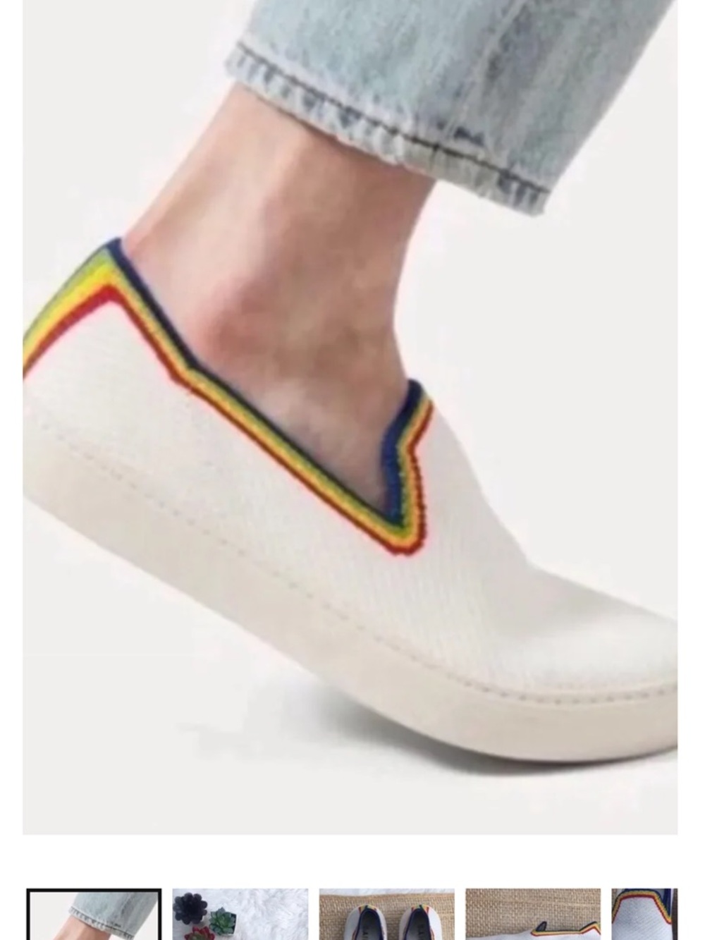 Rothy's White Slip-On Sneakers with Rainbow Trim size 7.5
